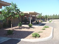 Front door parking provides shade and shelter.